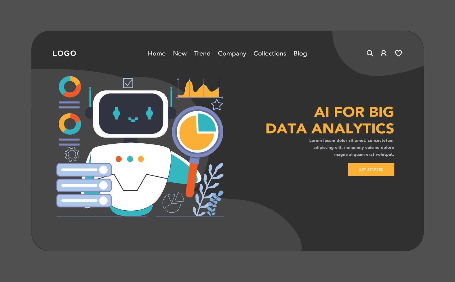 ai integración oscuro o noche modo web, aterrizaje. artificial inteligencia vector