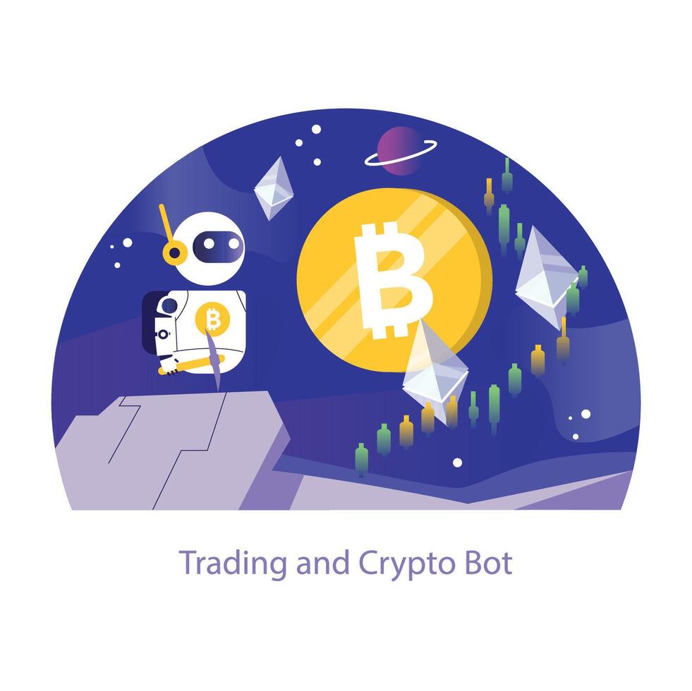 Trading and Crypto Bot concept. Flat illustration. vector