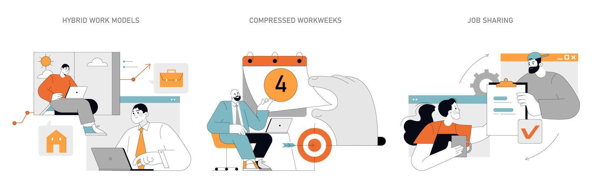 Hybrid Work Models concept illustration vector