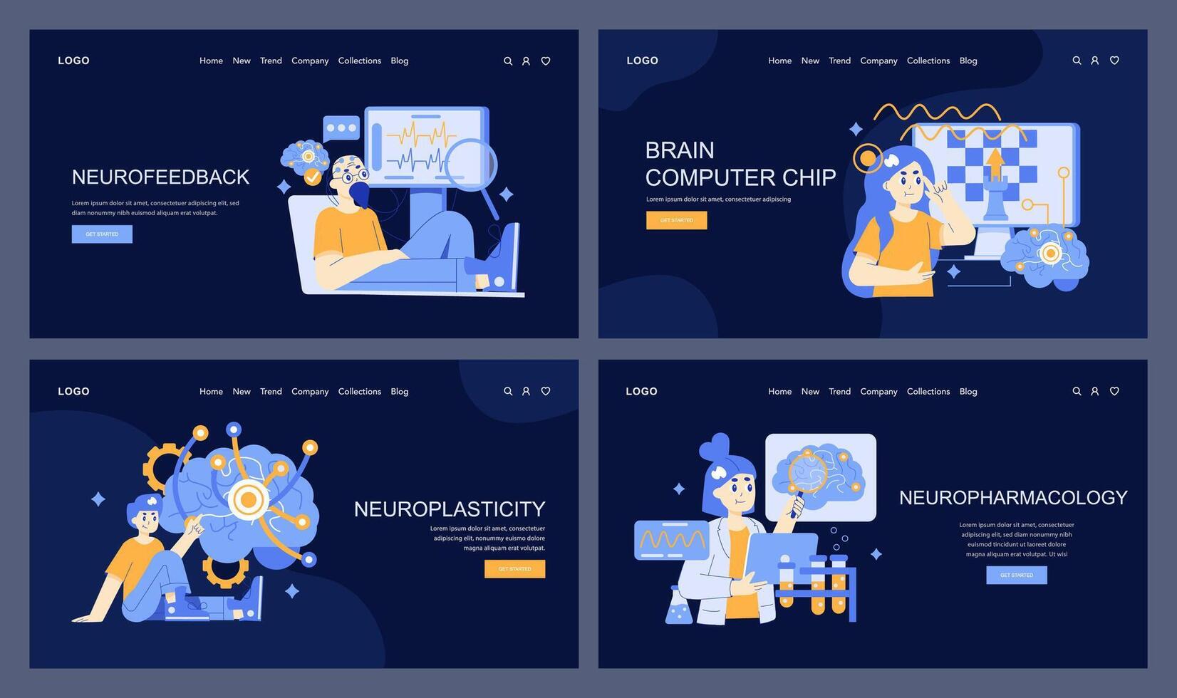 Neurotechnologies web banners illustration vector