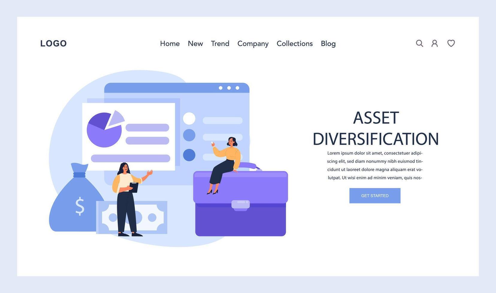 Asset Diversification web or landing. Displaying the strategic spread of investments vector
