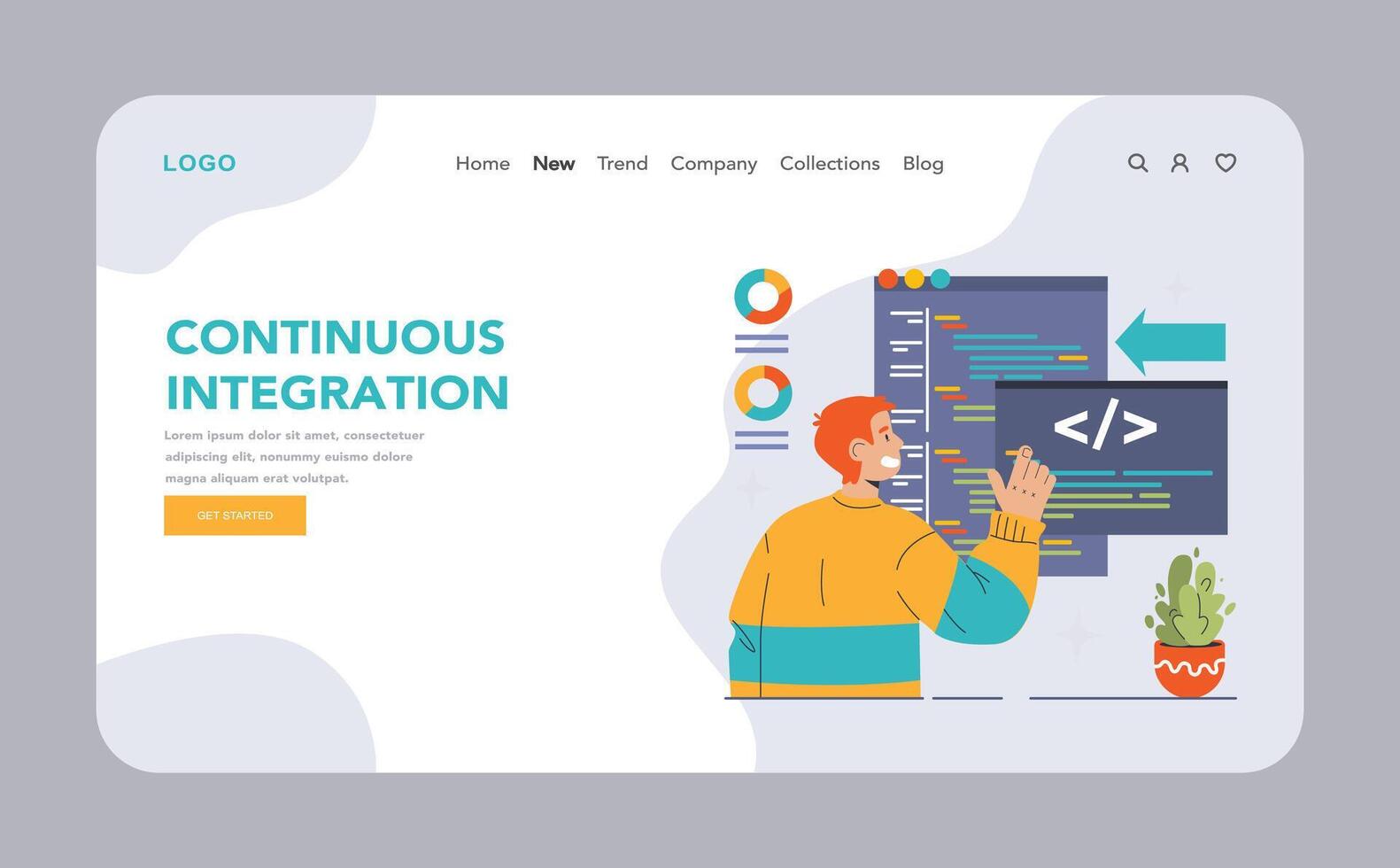 DevOps web banner or landing page. Software development methodology vector