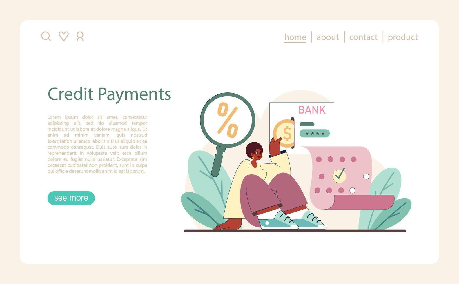 Credit Payments concept. Analyzing interest rates and timely repayments. vector