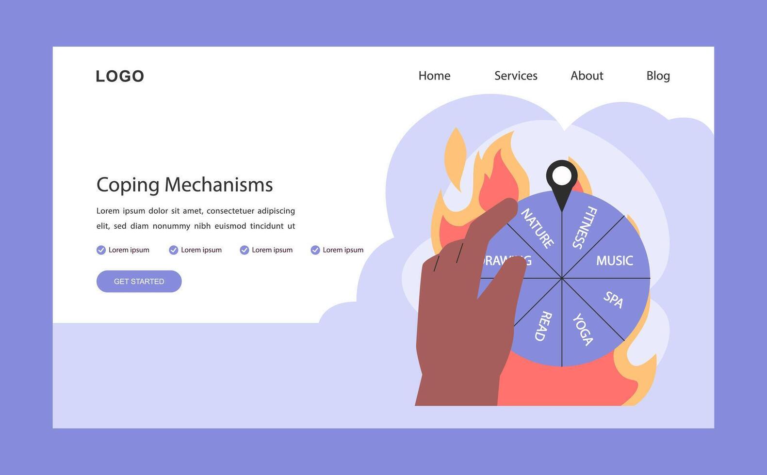 Professional burnout coping mechanism web banner or landing page. vector