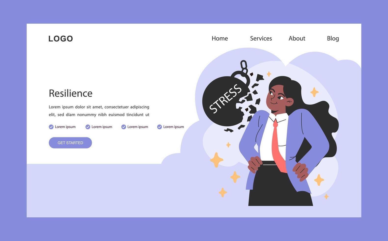 Professional burnout resilience web banner or landing page. vector