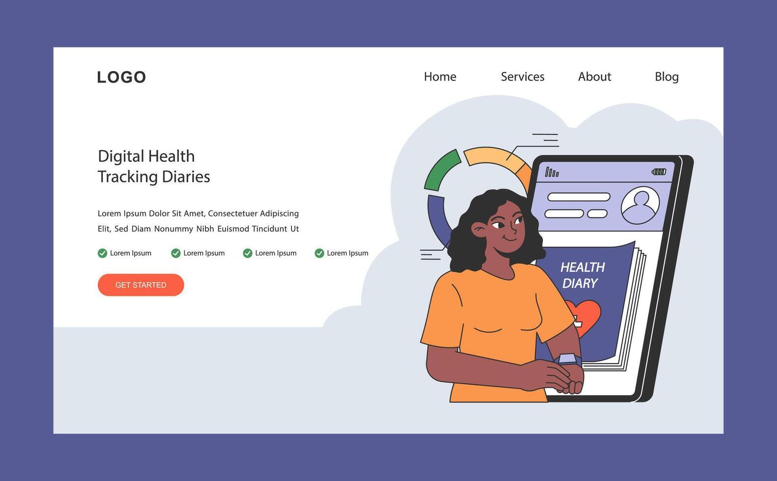 Digital Health Tracking Diaries concept. Flat illustration. vector