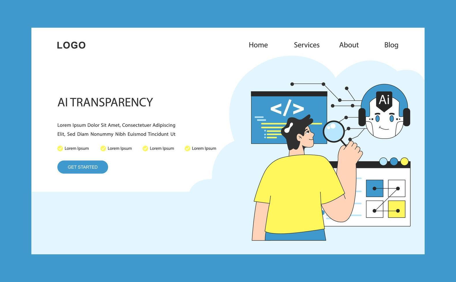 AI ethics web or landing. Artificial intelligence and neural networks vector