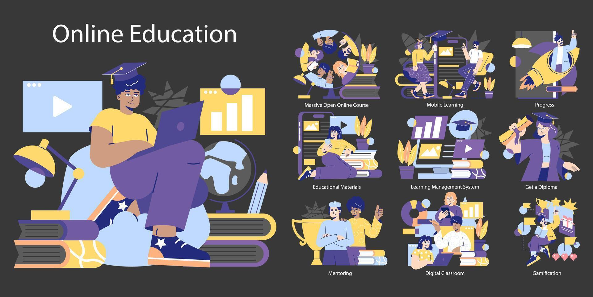 Online Education. Flat Illustration vector