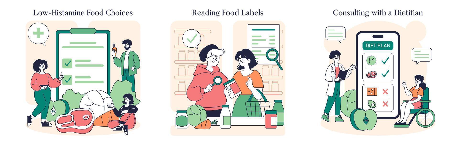 Low Histamine Diet. Flat Illustration vector