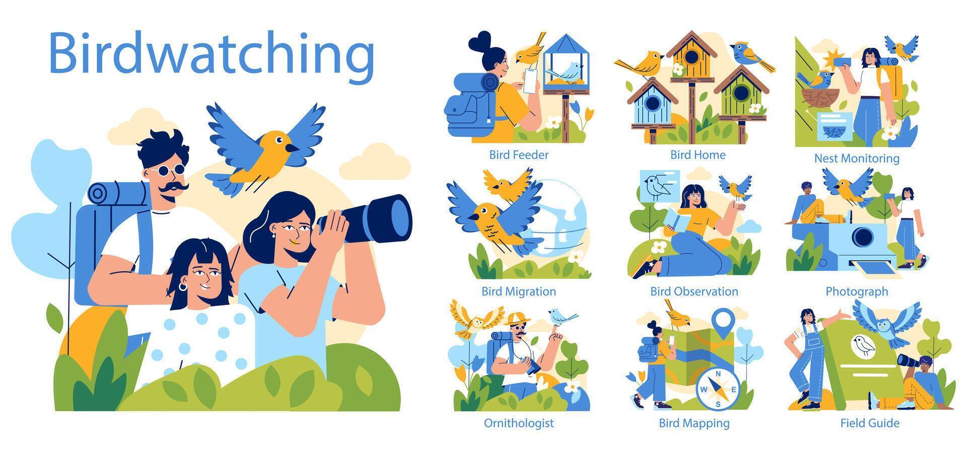 Birdwatching. Flat Illustration vector