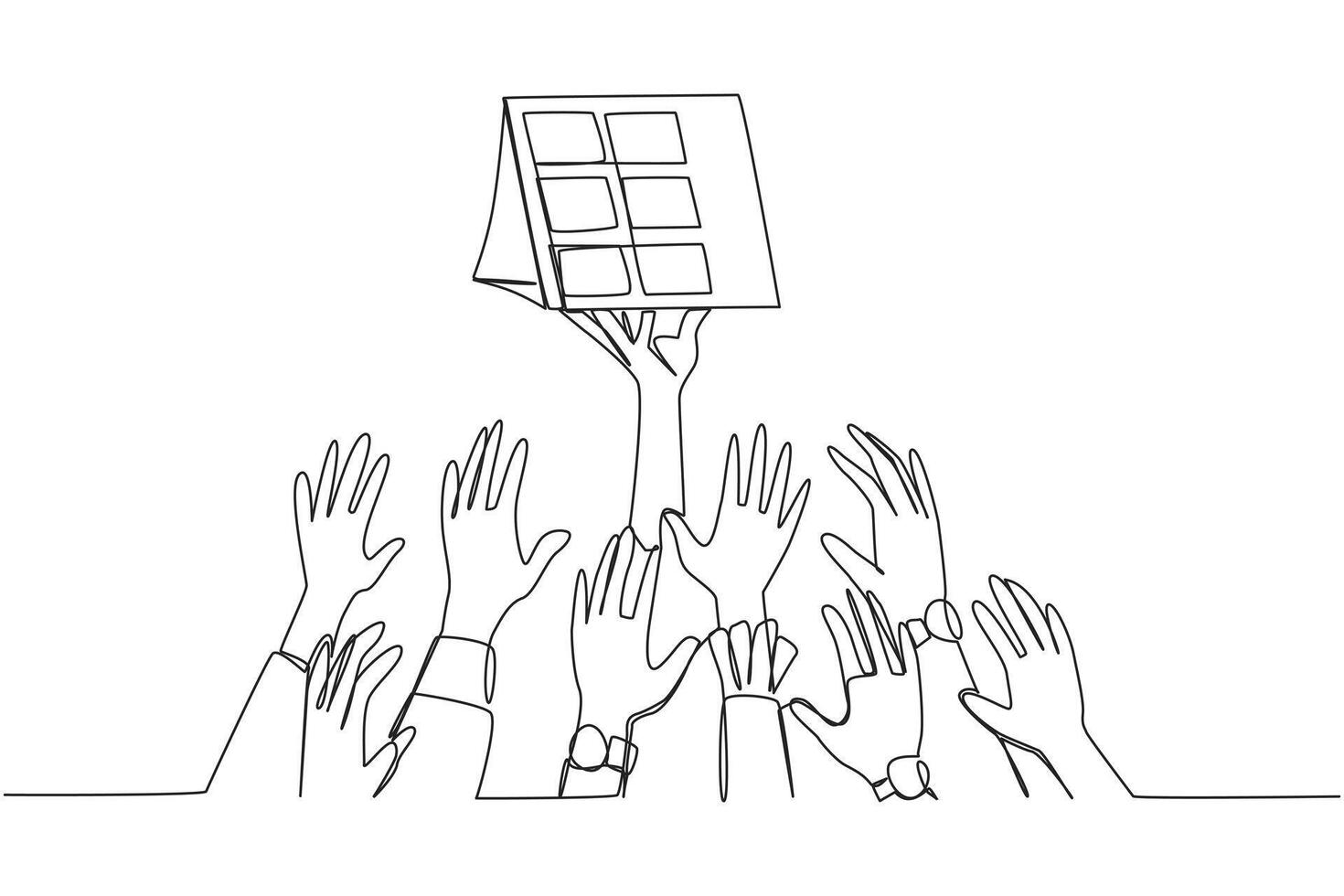 Continuous one line drawing hands fighting over the desk calendar. Metaphor fighting over year-end holidays. Set the right time for leave. Entertainment. Single line draw design illustration vector