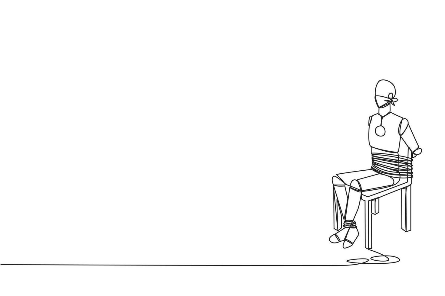 Continuous one line drawing the robot sits and helpless. Used as material for advanced artificial intelligence trial. Future robotic technology development. Single line draw design illustration vector