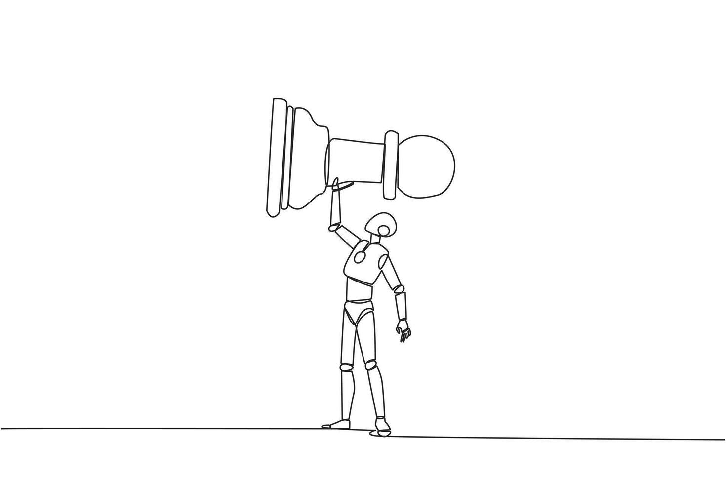 Continuous one line drawing robot smart technology holds, lifting pawn chess piece. Successful entrepreneurship tactic or strategy, superiority in business. Single line draw design illustration vector