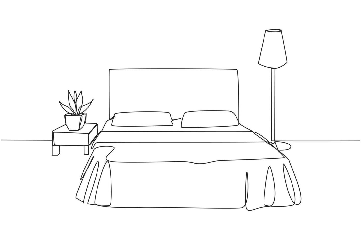 Single one line drawing stylish room with full furniture modern. Modern minimalist design. Equipped with a floor lamp for lighting needs. Industrialist. Continuous line design graphic illustration vector
