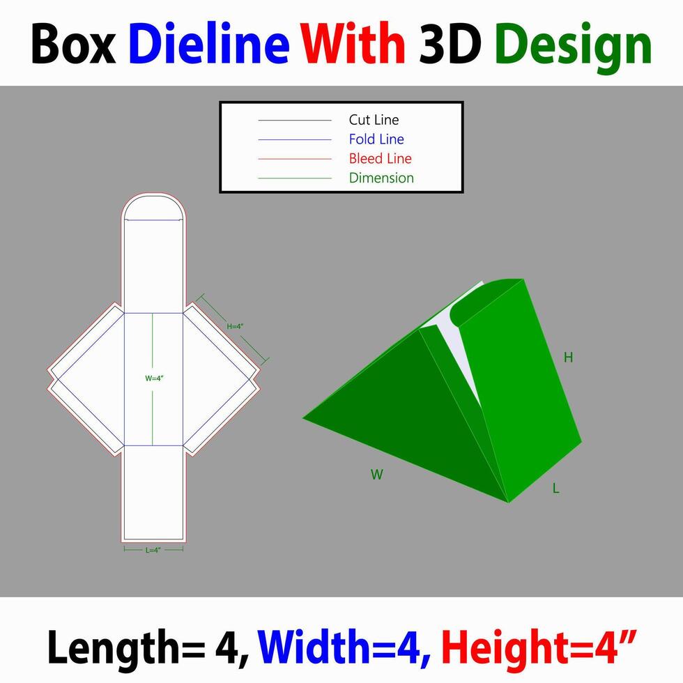 Triangle Gift Box L 4,W 4,H 4 inch Dieline Template With 3d Design vector