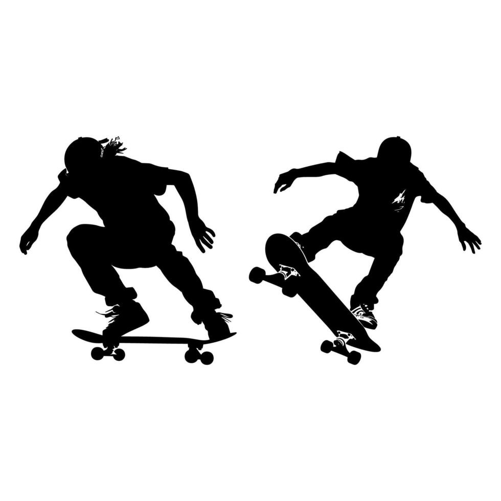 Silhouette of man skateboarding vector