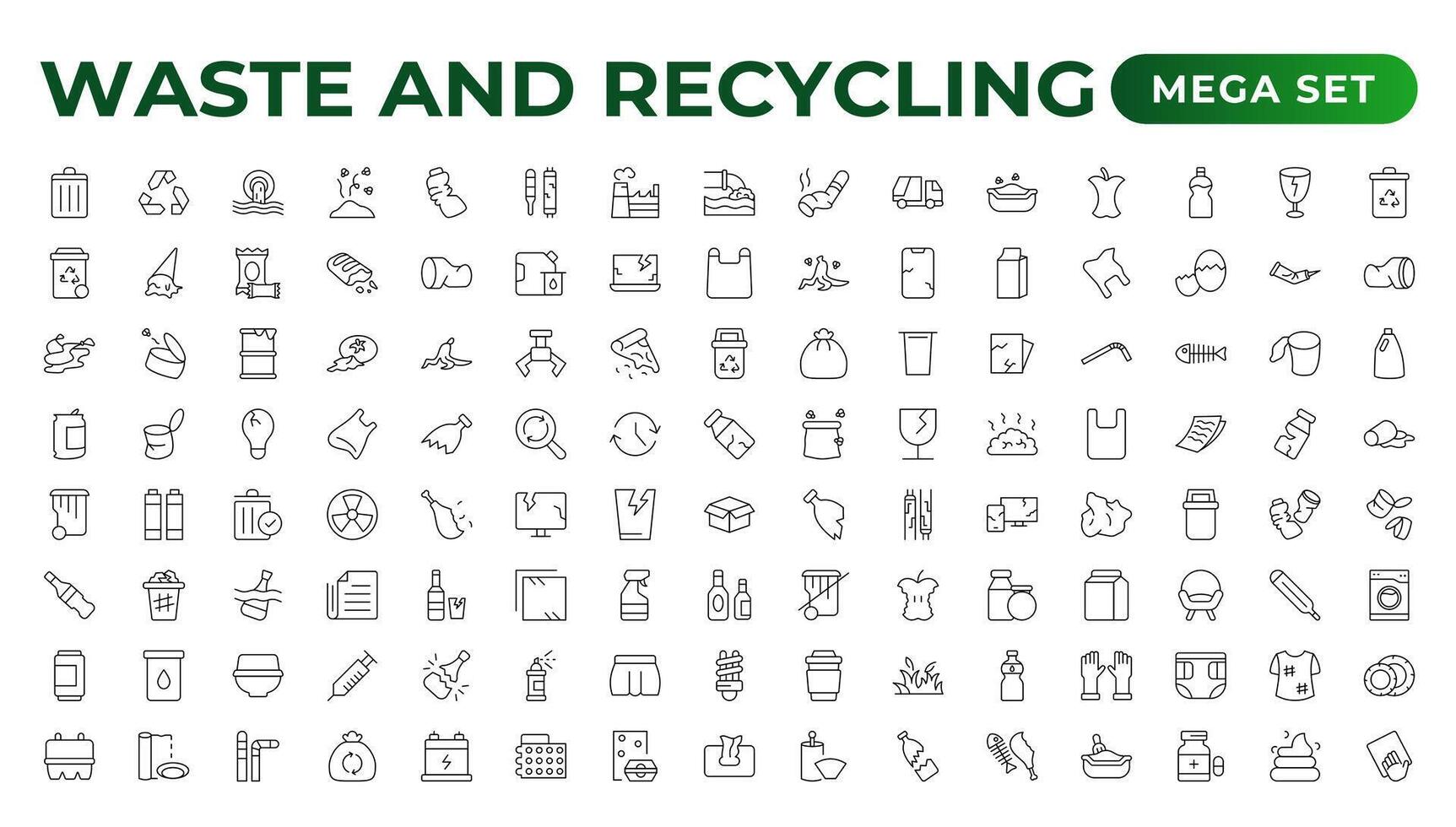 Set of Waste and Recycling line icons. Garbage, Trash, separation, and waste recycling Linear icon collection. vector