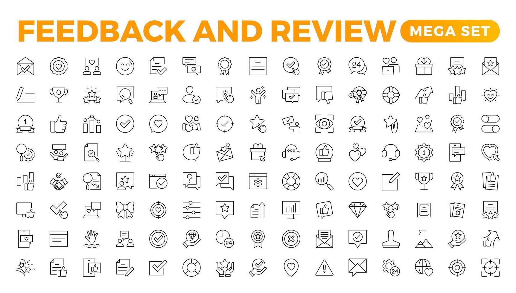 Set of Feedback, Review, and Customer Experience Outline Icon Collection. Rating, Testimonials, Quick Response, experience, Satisfaction, etc. Simple web icon illustration, vector