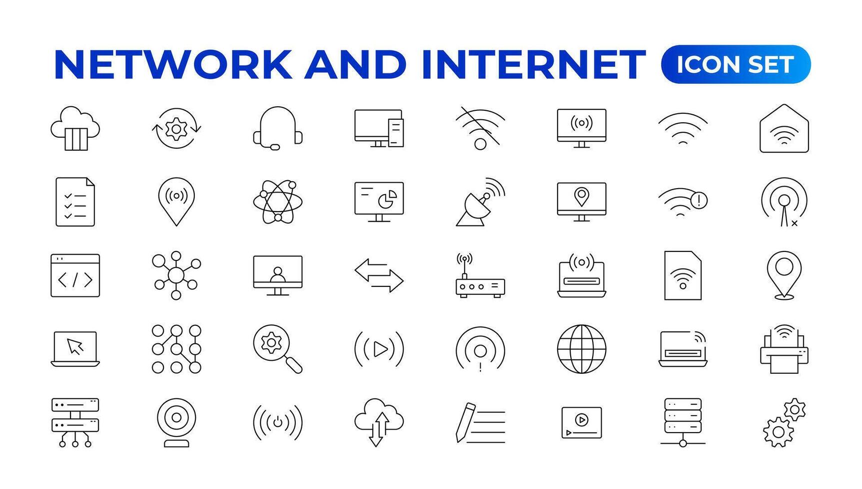conjunto de red y Internet contorno iconos lineal icono colección para en línea, computadora, red, sitio web, servidor, web diseño, hardware, software, y programación. sólido íconos ilustración recopilación. vector