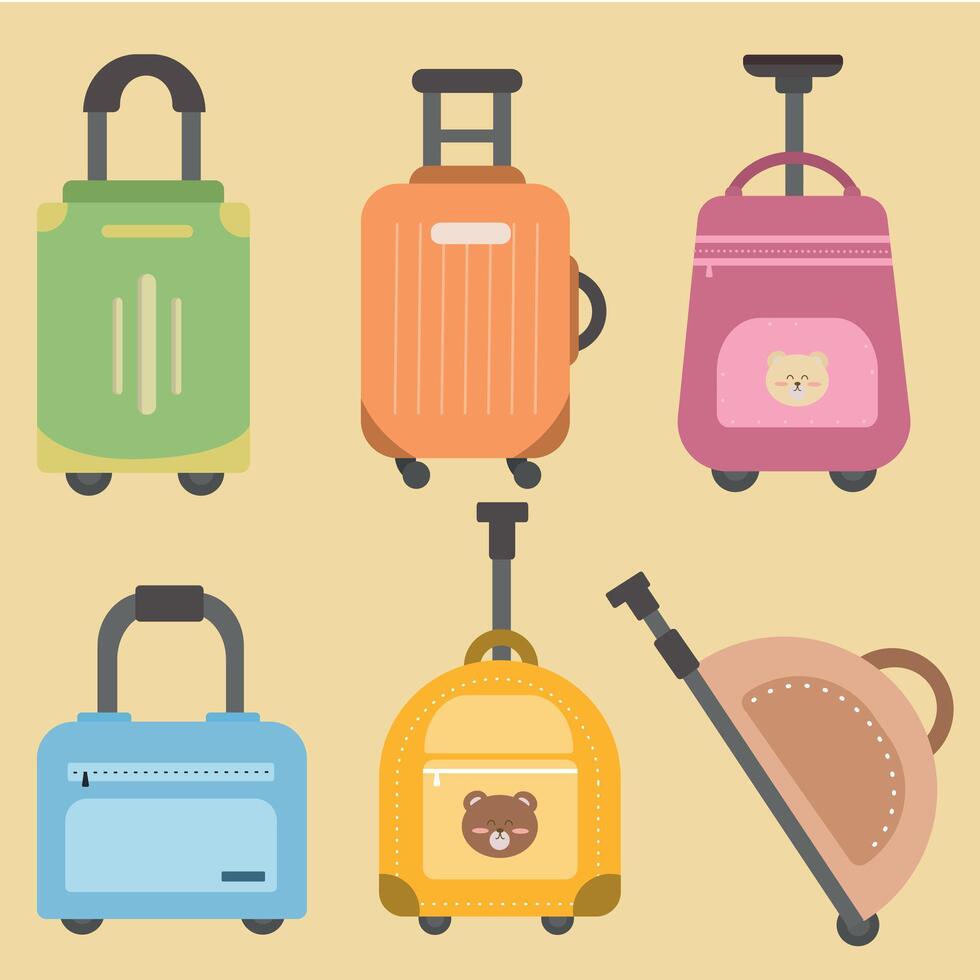 Travel bags set. llustration for tourism, journey concept, luggage and baggage vector
