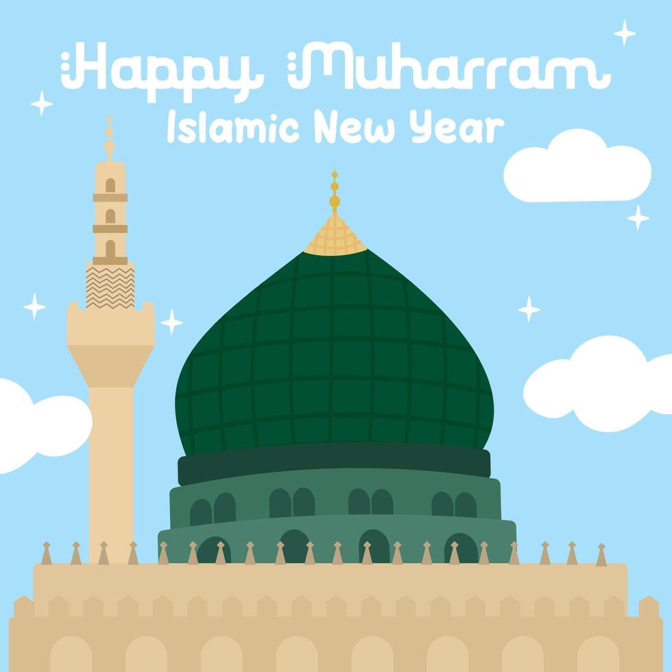 Hand drawn islamic new year illustration. Flat muharram illustration vector