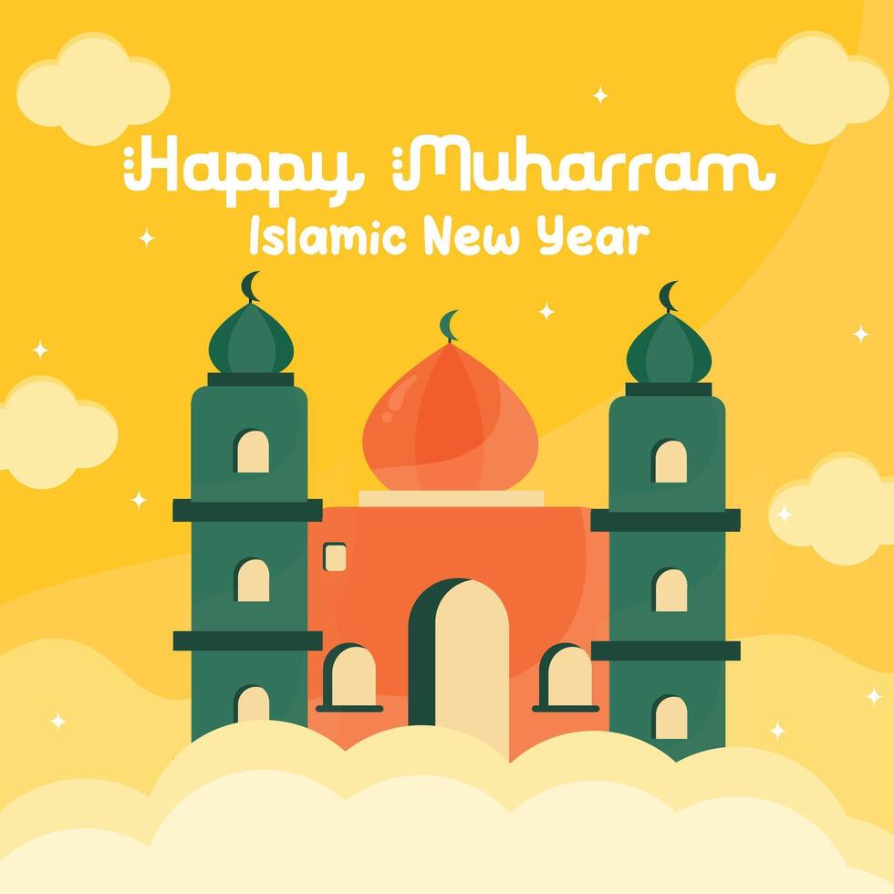 Hand drawn islamic new year illustration. Flat muharram illustration vector