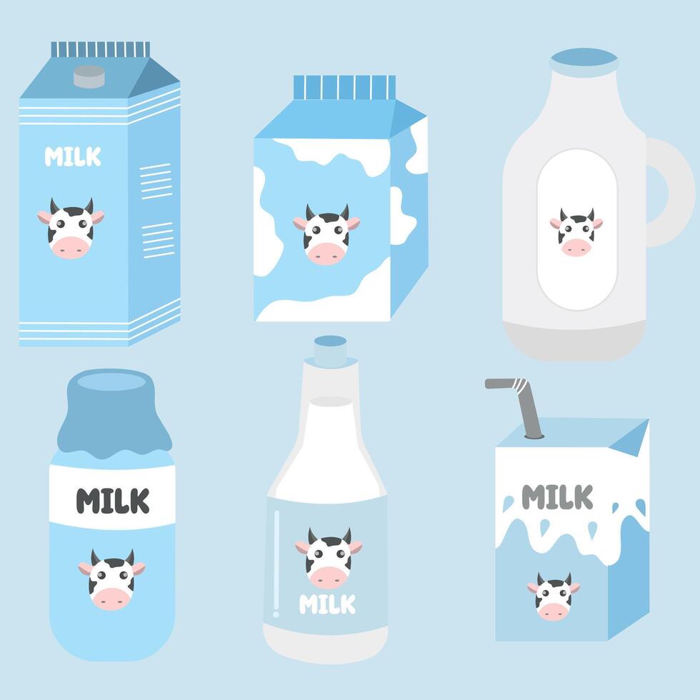 Set of milk in different packages. Hand drawn elements for design farm products, healthy food vector
