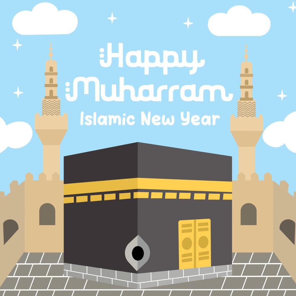 Hand drawn islamic new year illustration. Flat muharram illustration vector