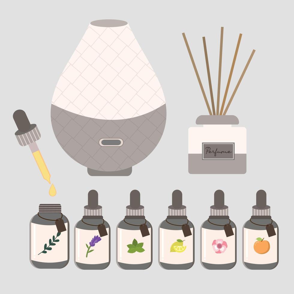 Hand drawn aromatherapy element set. vector