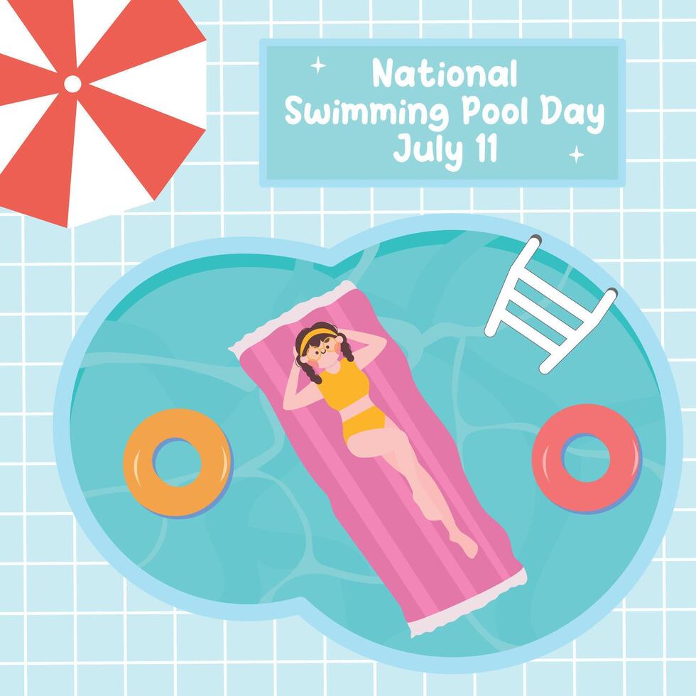 National Swimming Pool Day in cute kawaii style. vector