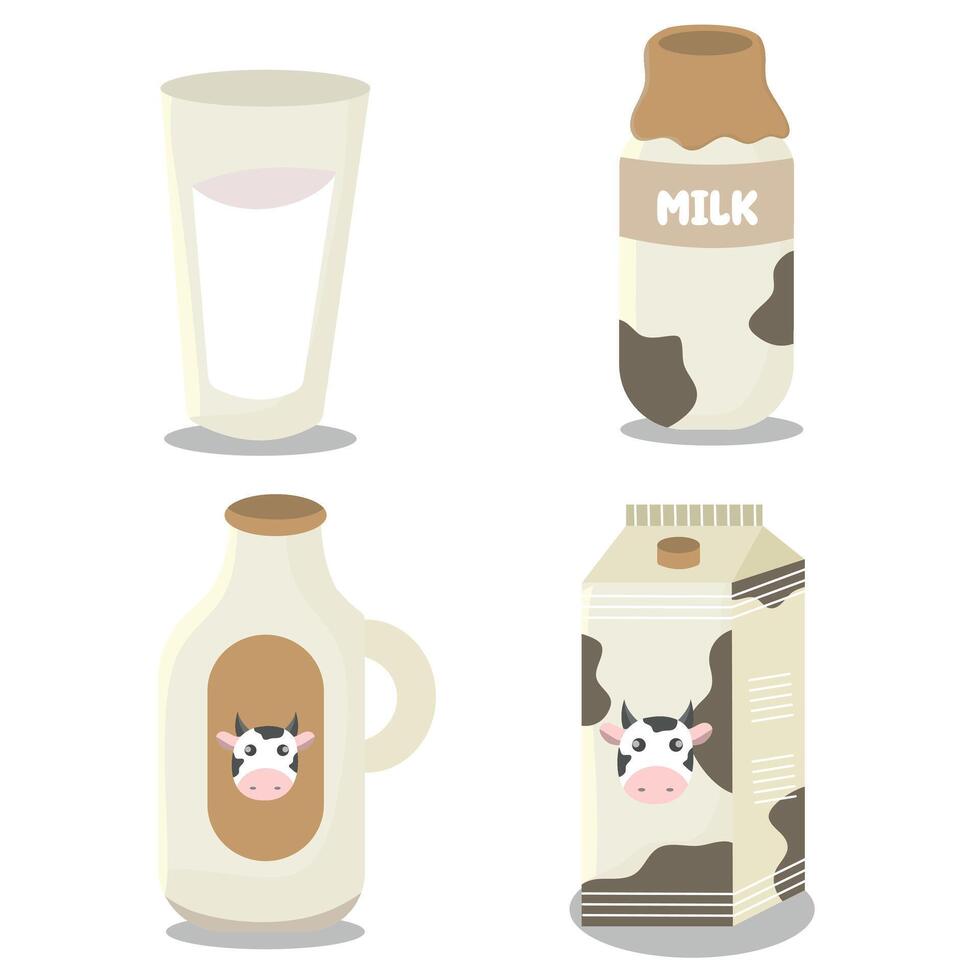 Set of milk in different packages. Hand drawn elements for design farm products, healthy food vector