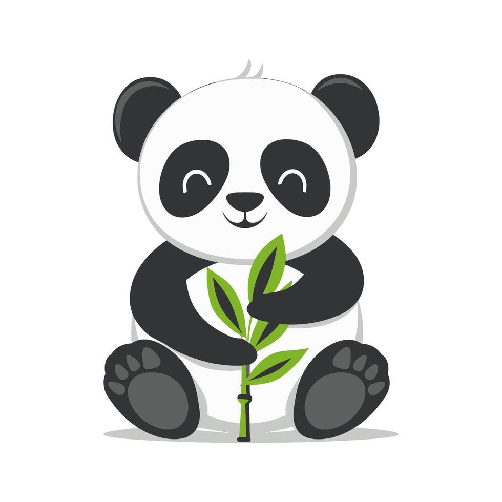 A panda holding a bamboo leaf vector
