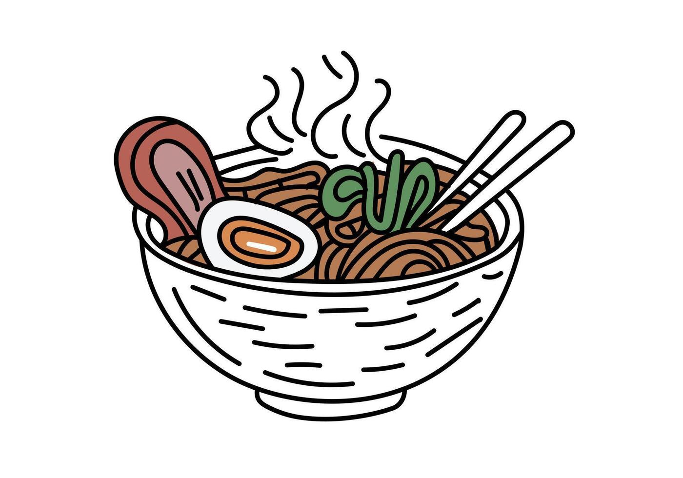bowl of ramen Noodle line art vector