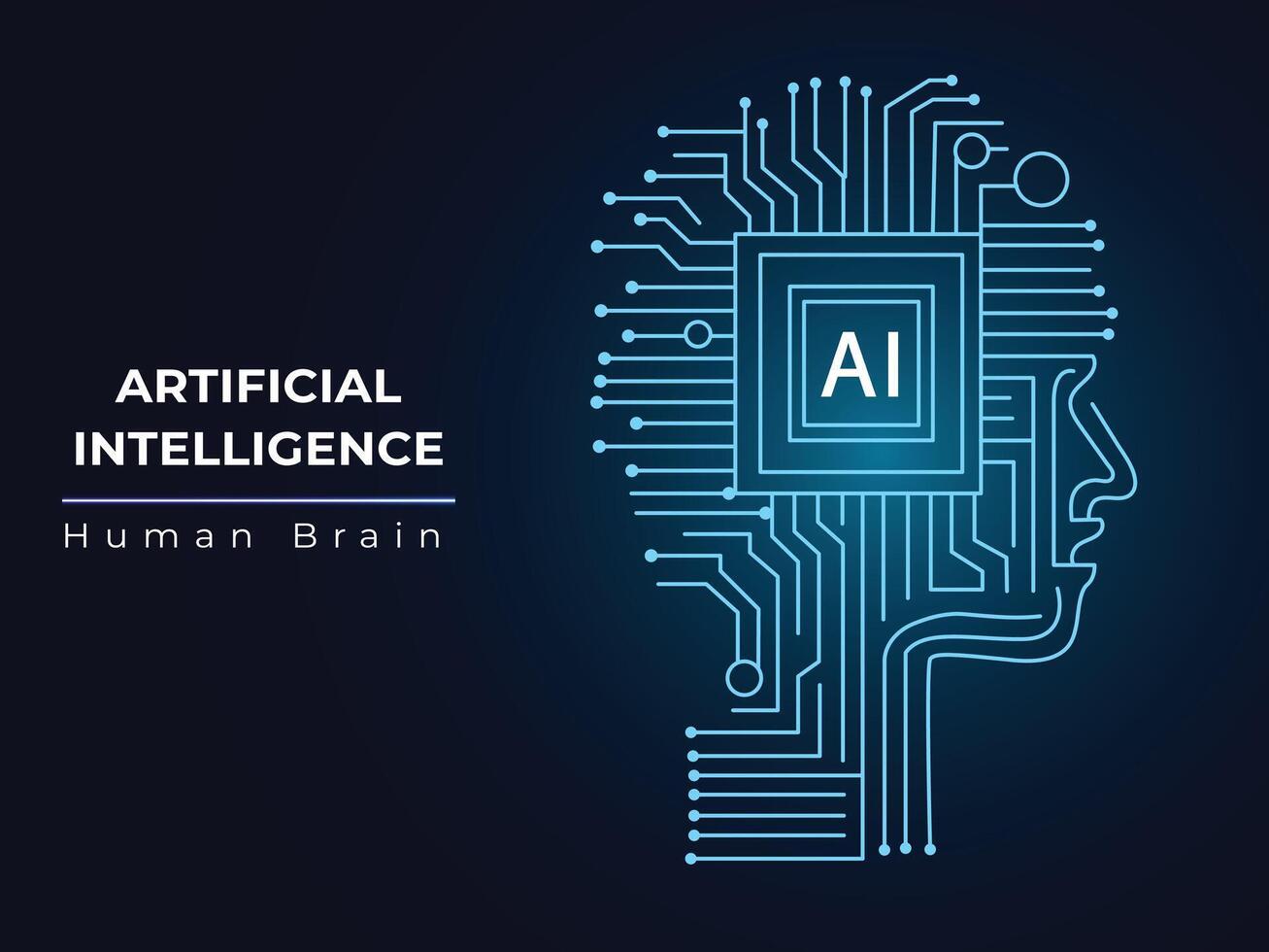 Human Brain WIth Artificial Intelligence chips vector