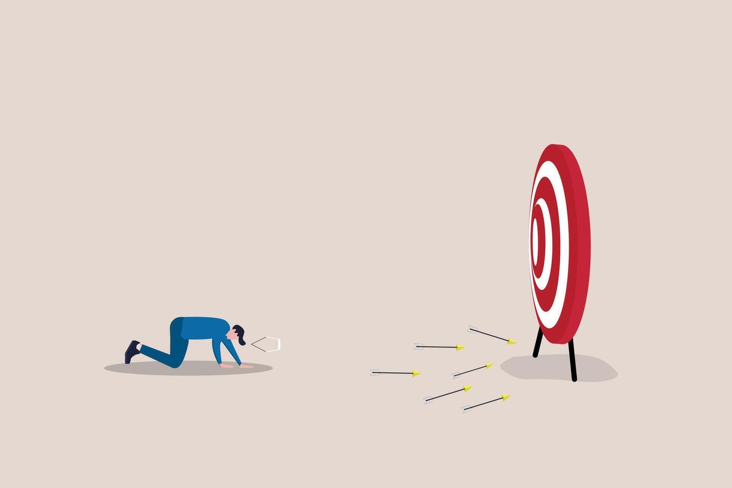 Depression businessman archery disappoint on his off target arrows. concept of Fail business target, mistake, and losing opportunity vector