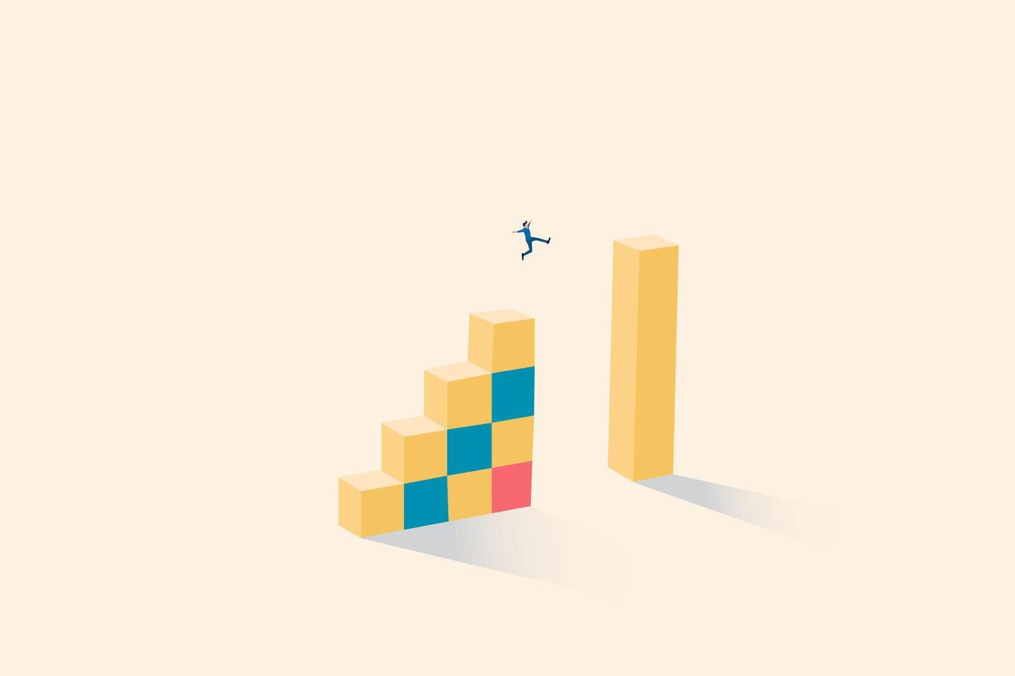 big jump to fill the gap surreal concept. Business challenge and solution. eps10 illustration. vector