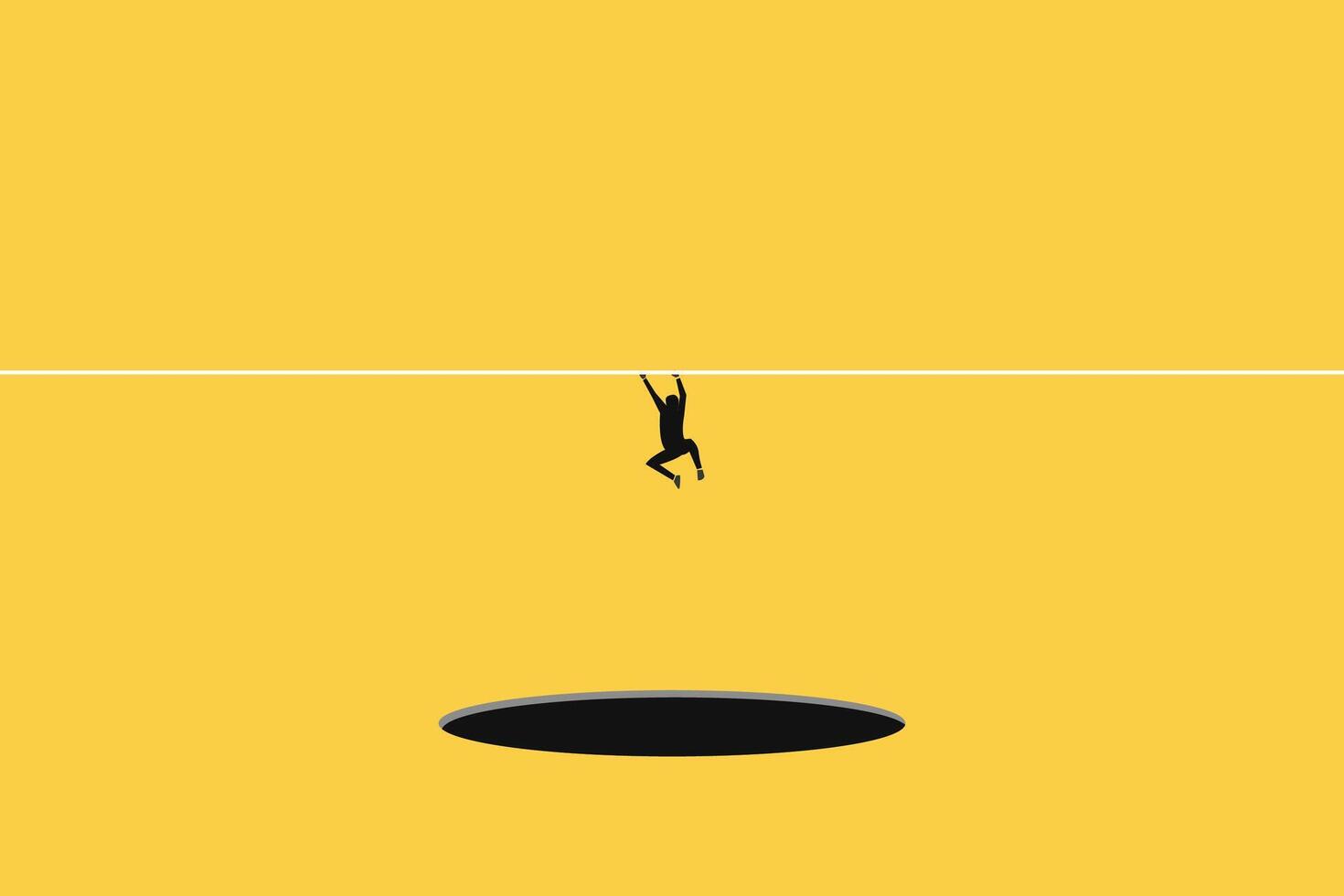 Business and financial crisis concept with businessman levitating and trying do not fall to abyss. Symbol of market crash, recession, risk, bankruptcy and loss. Eps10 illustration vector