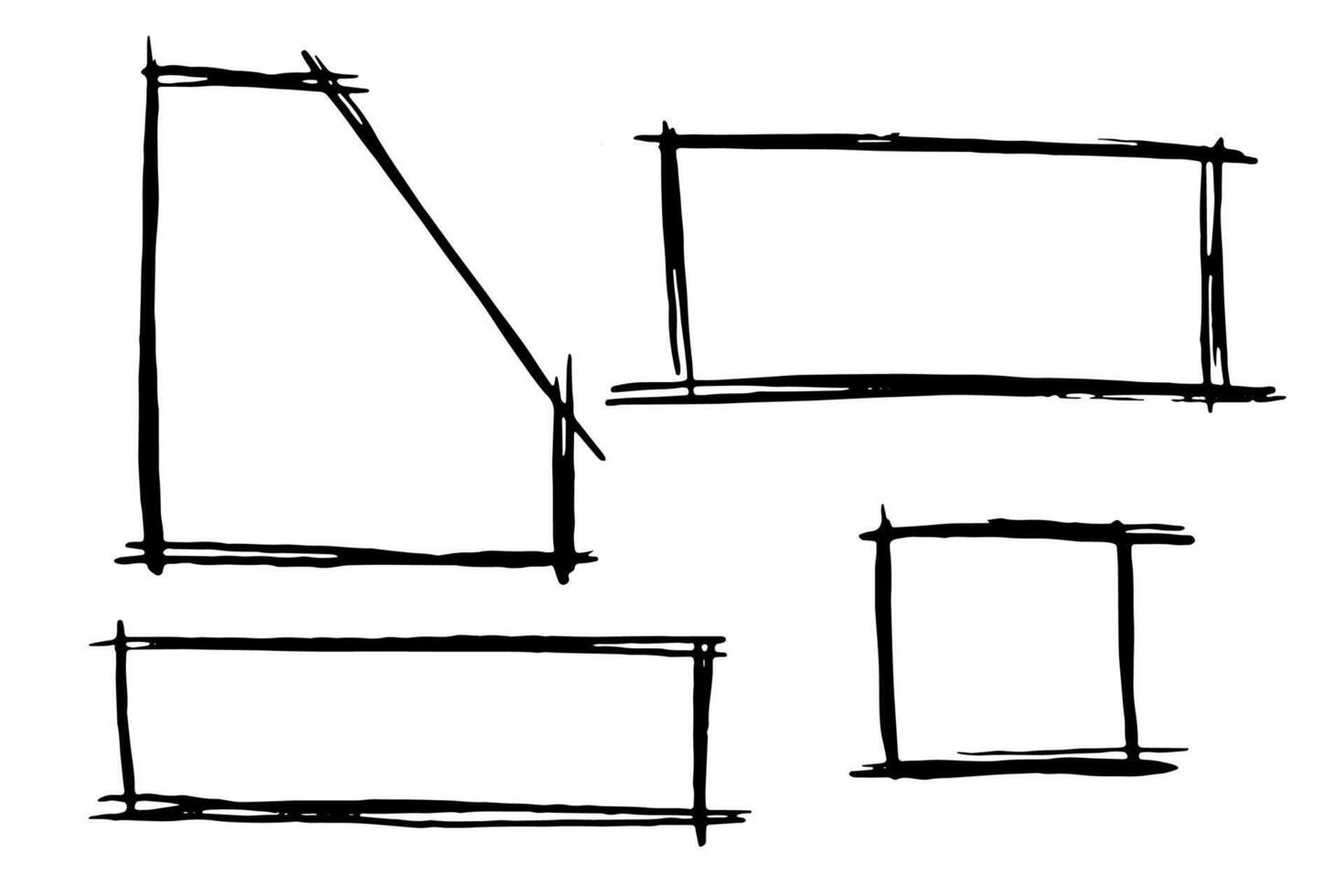 Set of hand drawn rectangular frames isolated on white background. graphics in sketch style. The rectangle is drawn with a pen vector