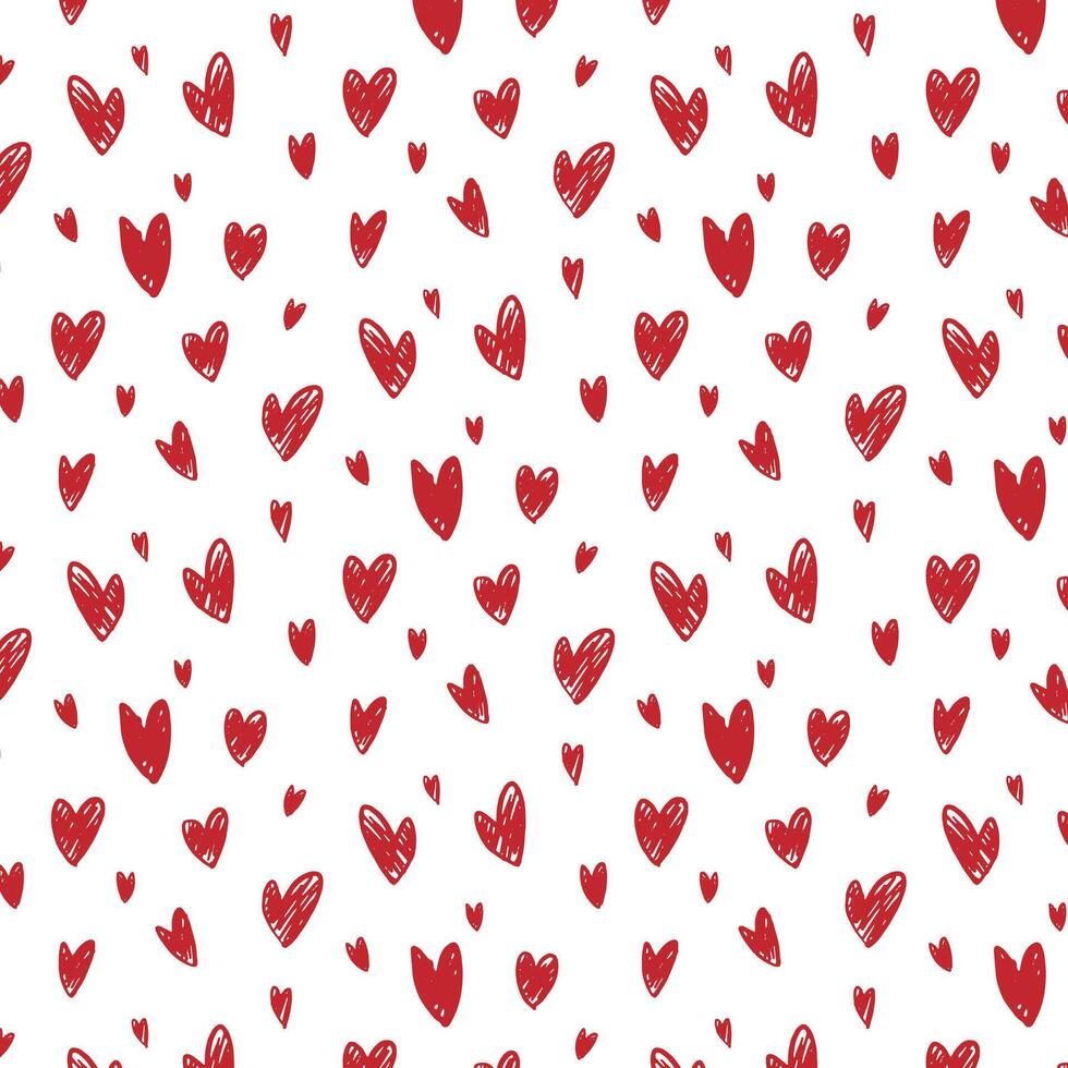Seamless pattern with hand drawn graphic red hearts. Decorative pattern for wedding invitation banners, cards and posters. vector