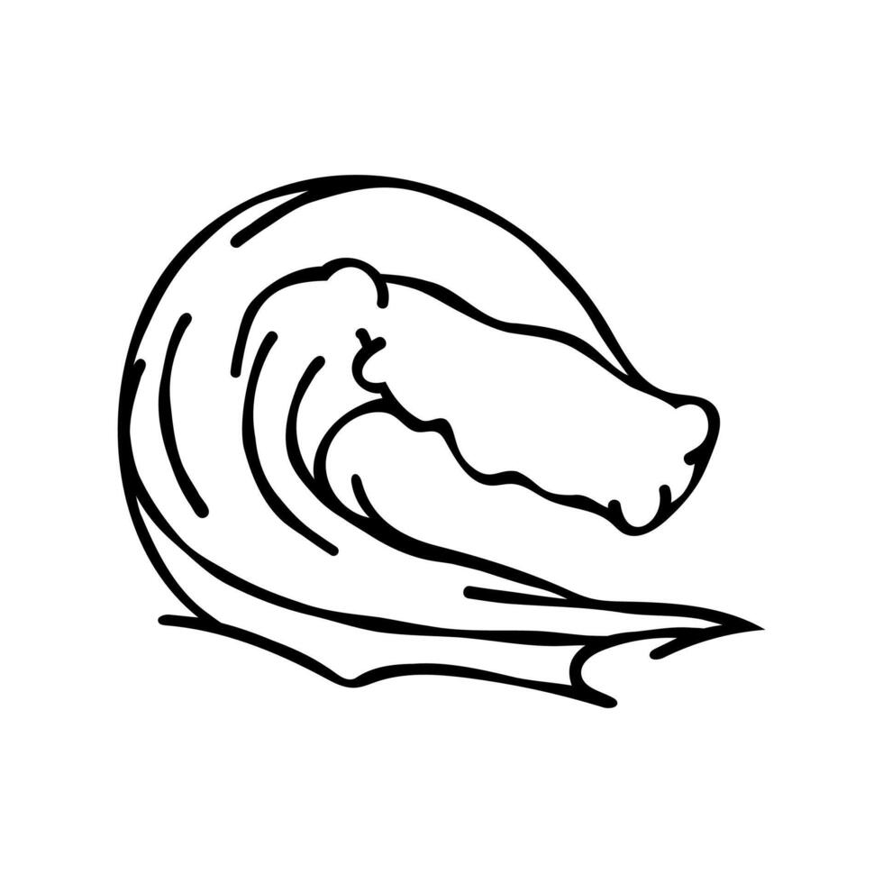 Wave crest in doodle style. Ocean surf, tide, splashes of water. Natural marine design elements drawn with black contour lines on a white background. summer illustration. vector