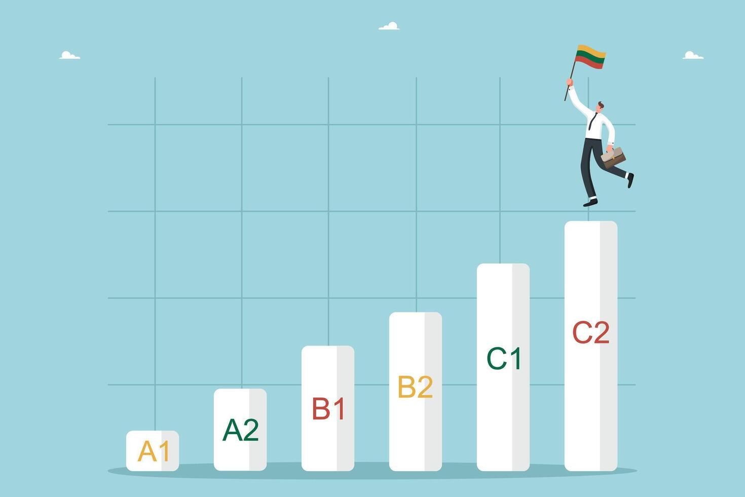 Man with flag on top of graphic vector