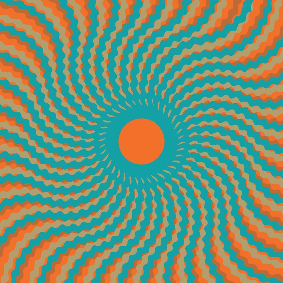 a psychedelic orange and blue background with a sun in the center vector