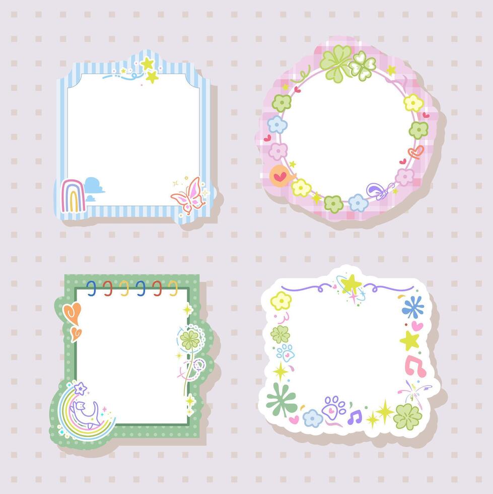 cute and adorable colorful memo frame design for bullet journal vector