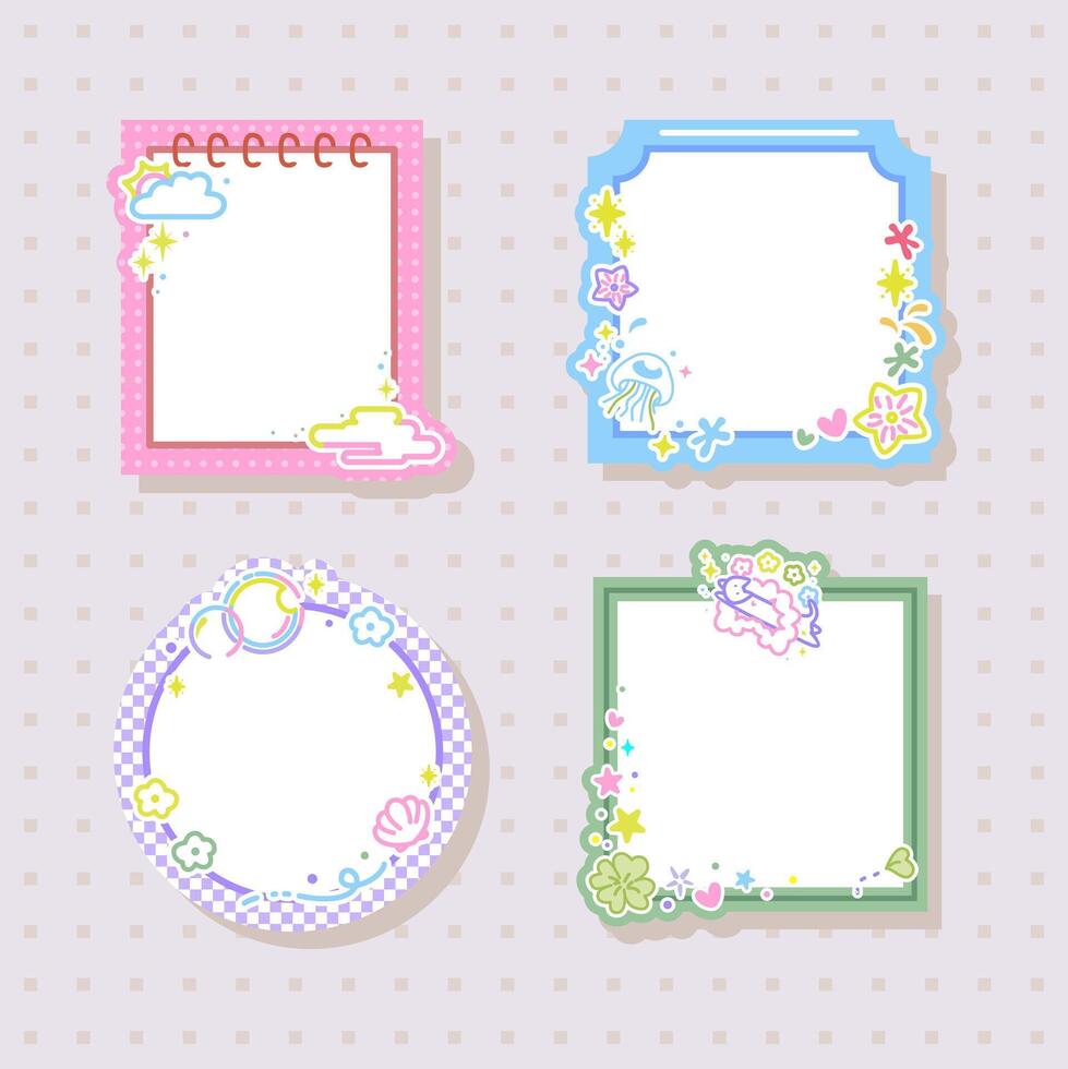 cute and adorable colorful memo frame design for bullet journal vector