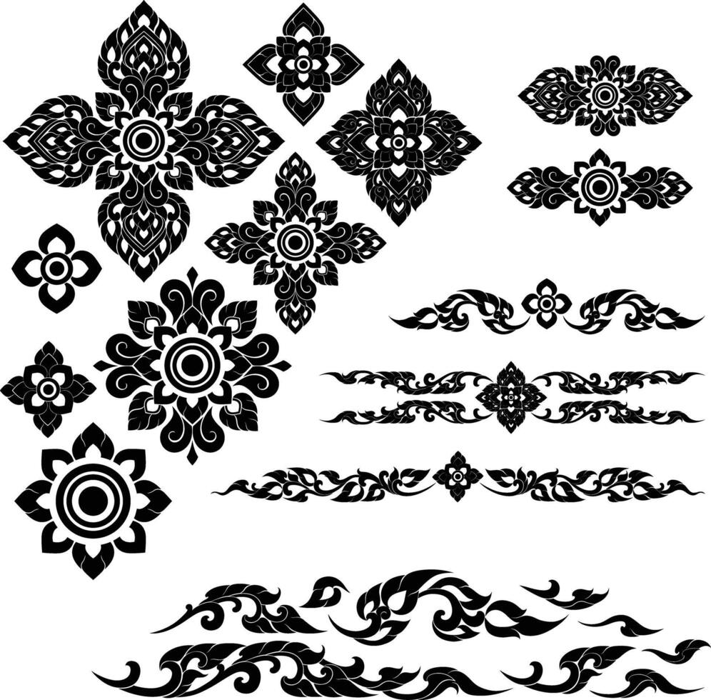 Thai Pattern for Decoration PraJamYam Flower of Thailand Border of Thai art Kranok's Decorative Leaves in Lai Thai vector