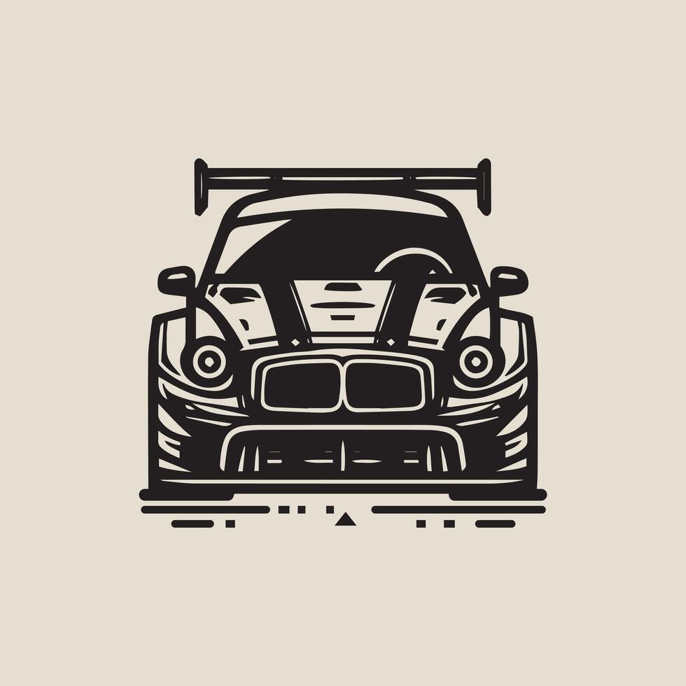 Frontal perspective view of an aggressively styled sports or racecar, Sports car , racecar silhouette illustration vector