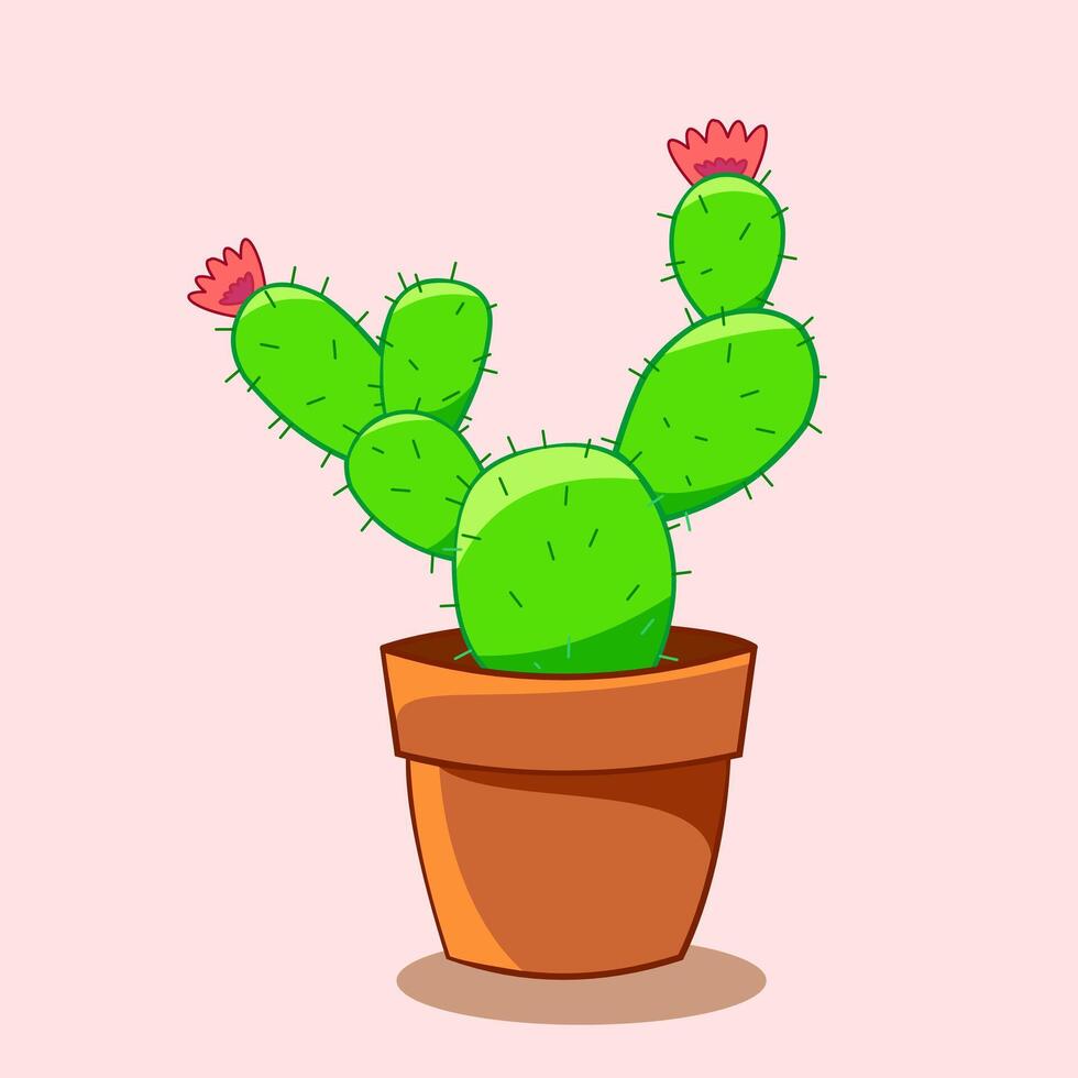 Illustration cartoon character of cactus on pot isolated background. cactus has thorns and green color. cactus good for print sticker, icon, mascot logo vector