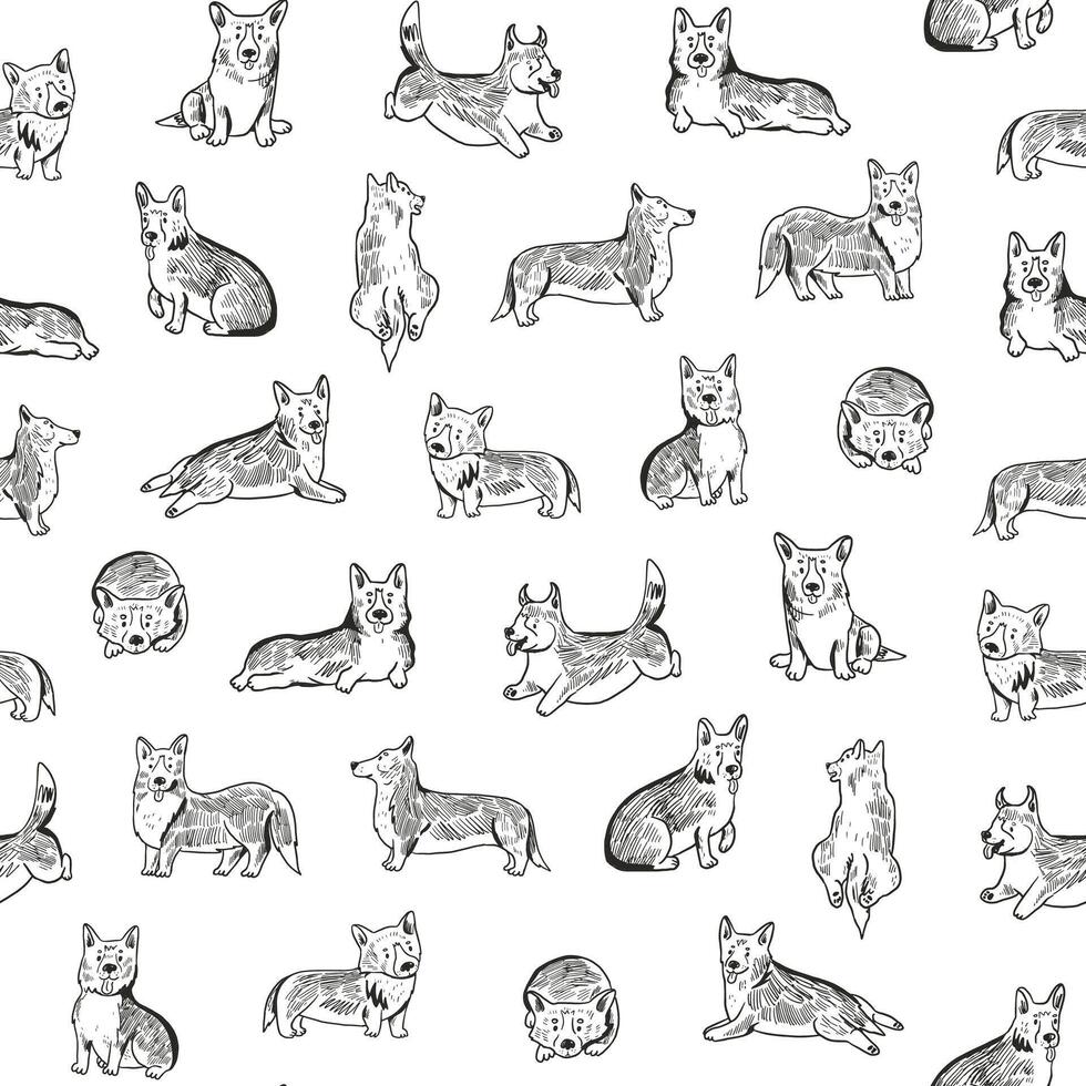 Corgi dog collection illustrations seamless pattern. vector