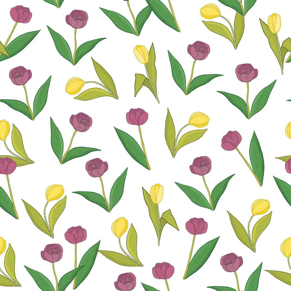 Tulip fower simple sealess pattern. vector