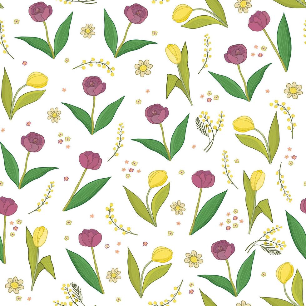 Tulip fower simple sealess pattern. vector